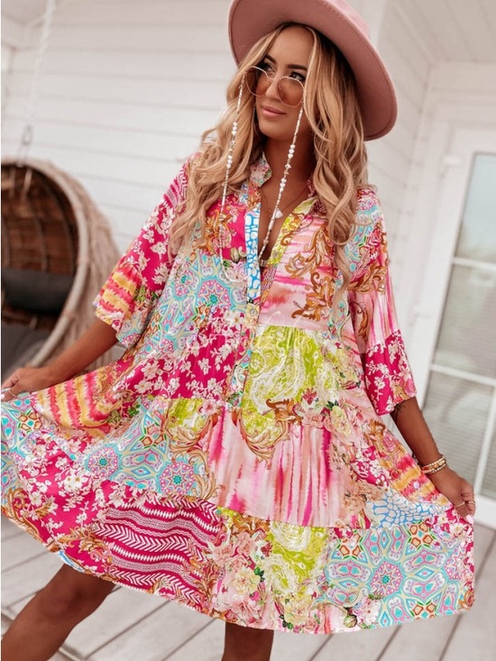 Dresses & Skirts - NWT Vibrant Multi-Print Boho Swing Dress L S29